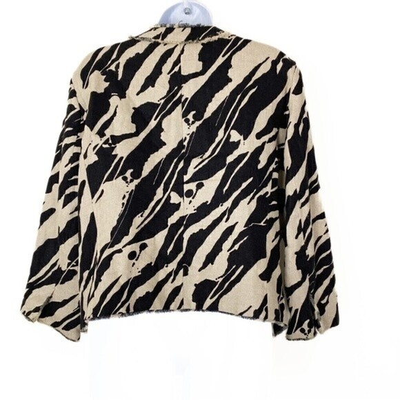 MICHAEL MICHAEL KORS Linen Black Print Snap Front Jacket Fringe Detail Size 14 - Picture 5 of 9